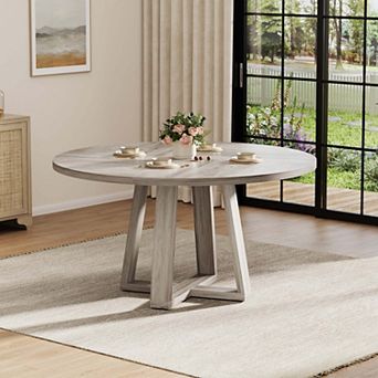 Round Dining Table for 4-6 People, 47 in Dining Room Table with Pedestal Base(Table Only)