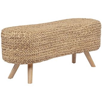 eHemco 8-Shaped Design Water Hyacinth Bench with Solid Hardwood Legs, 45.5 x 15.75 x 18.6 Inches