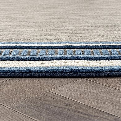 Coastal Border Ivory/Multi Indoor/Outdoor High-Low Area Rug