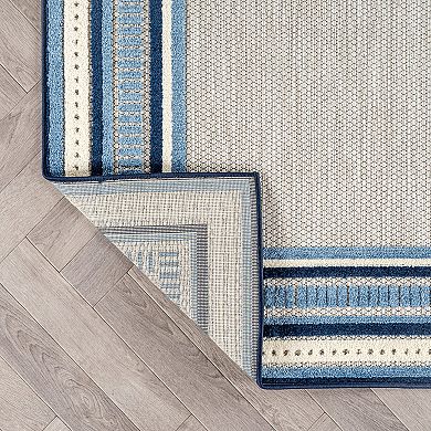 Coastal Border Ivory/Multi Indoor/Outdoor High-Low Area Rug