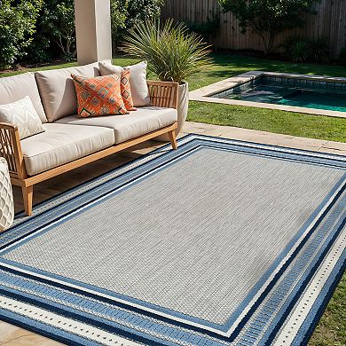 Coastal Border Ivory/Multi Indoor/Outdoor High-Low Area Rug