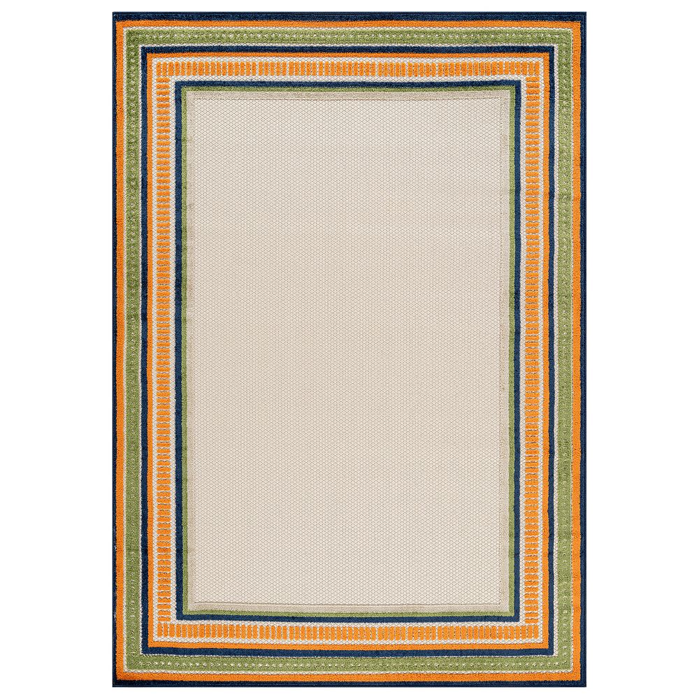 Indoor/Outdoor High-Low Textured Area Rug, Coastal Border Ivory/Multi ...