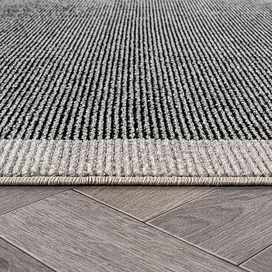 Modern Geometric Stripe Bordered Area Rug for Living Room, Bedroom, or Entryway Low Pile Rug