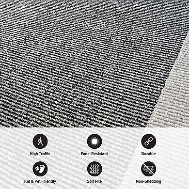 Modern Geometric Stripe Bordered Area Rug for Living Room, Bedroom, or Entryway Low Pile Rug