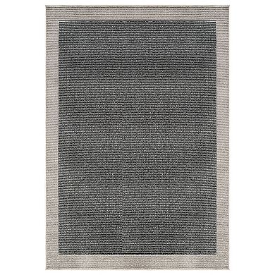 Modern Geometric Stripe Bordered Area Rug for Living Room, Bedroom, or Entryway Low Pile Rug