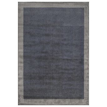 Modern Geometric Stripe Bordered Area Rug for Living Room, Bedroom, or Entryway Low Pile Rug