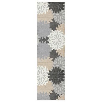 Indoor/Outdoor High-Low Textured Area Rug, Floral Gray/Ivory, Easy-Clean Patio Rug