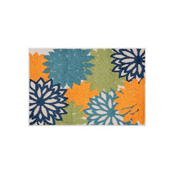 Indoor/Outdoor High-Low Textured Area Rug, Floral Gray/Ivory, Easy-Clean Patio Rug