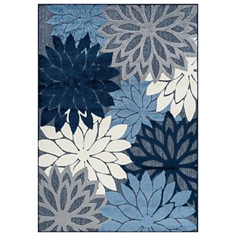 Indoor/Outdoor High-Low Textured Area Rug, Floral Gray/Ivory, Easy-Clean Patio Rug