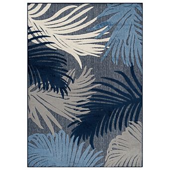 Floral Navy/Ivory Indoor/Outdoor High-Low Area Rug