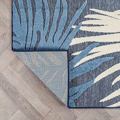 Floral Navy/Ivory Indoor/Outdoor High-Low Area Rug