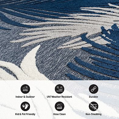 Floral Navy/Ivory Indoor/Outdoor High-Low Area Rug