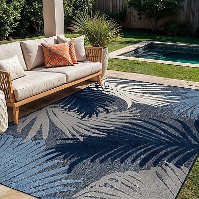 Floral Navy/Ivory Indoor/Outdoor High-Low Area Rug