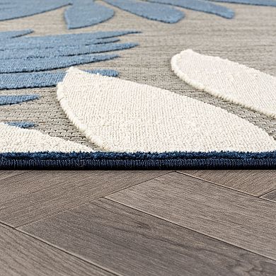 Palm Ivory/Navy Indoor/Outdoor High-Low Area Rug
