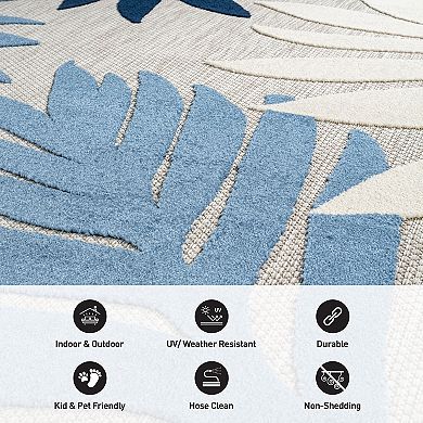 Palm Ivory/Navy Indoor/Outdoor High-Low Area Rug