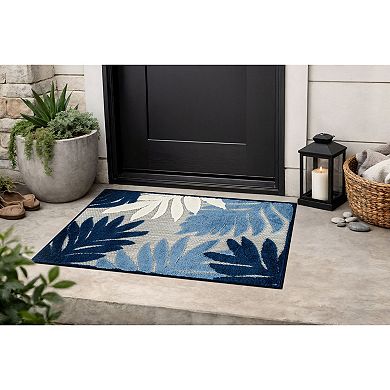 Palm Ivory/Navy Indoor/Outdoor High-Low Area Rug