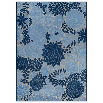 Indoor/Outdoor High-Low Textured Area Rug, Floral Beige/Multi, Easy-Clean Patio Rug