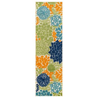 Indoor/Outdoor High-Low Textured Area Rug, Floral Beige/Multi, Easy-Clean Patio Rug