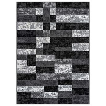 Modern Abstract Grid Indoor Area Rug, Polypropylene with Jute Backing for Living Room Bedroom