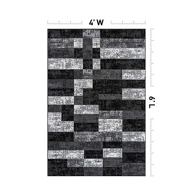 Modern Abstract Grid Indoor Area Rug, Polypropylene with Jute Backing for Living Room Bedroom