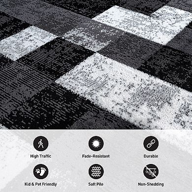 Modern Abstract Grid Indoor Area Rug, Polypropylene with Jute Backing for Living Room Bedroom