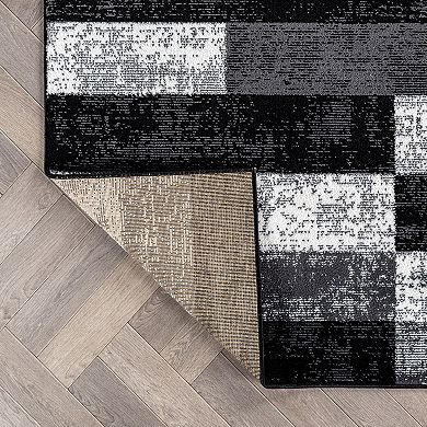 Modern Abstract Grid Indoor Area Rug, Polypropylene with Jute Backing for Living Room Bedroom