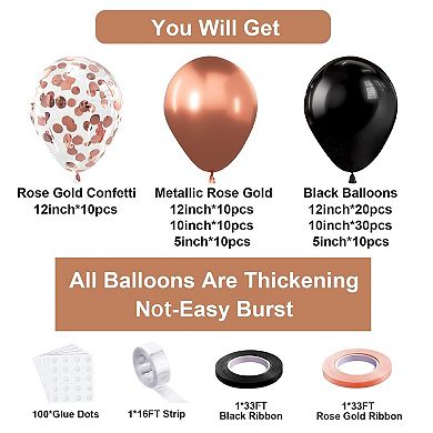 Rose Gold Black Balloon Kit 100pcs Garland Arch for Wedding or Graduation Decor