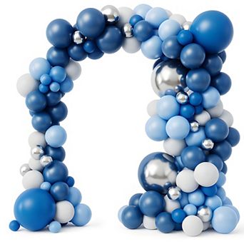 Blue Balloons Arch Kit, Blue, White & Silver Latex Balloons 144 pc for Birthday & Wedding Decor