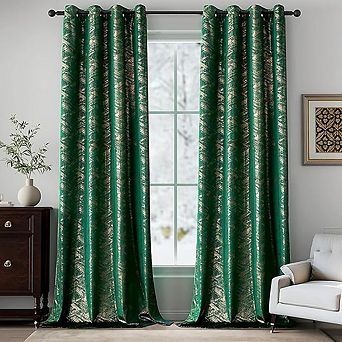 Luxury Foil Print Curtains Blackout, Thermal Insulated Drapes