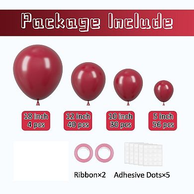 Burgundy Balloon Kit 130 pcs for Birthday, Graduation, Wedding & Party Decorations