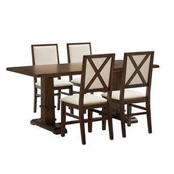Crosley Joanna 5 pc Dining Table Set for 4 with Upholstered X-Back Chairs
