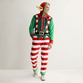 Men's Elf with Ears On Hood One-Piece Pajama Union Suit