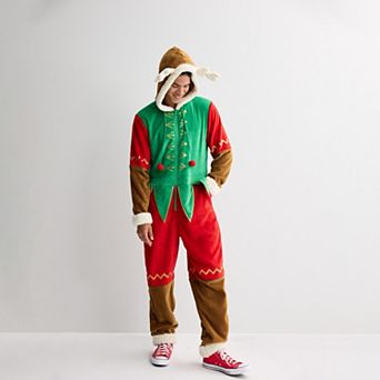 Men's Reindeer Hooded One-Piece Pajama Union Suit