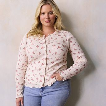 Plus Size LC Lauren Conrad Ruffle Hem Ribbed Knit Cardigan