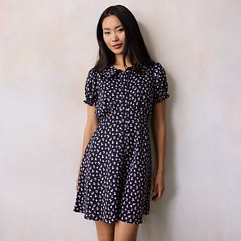 Petite LC Lauren Conrad Ruffle Collar Button Front Mini Dress