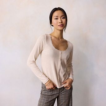 Women's LC Lauren Conrad Scoop Neck Button-Front Long Sleeve Top