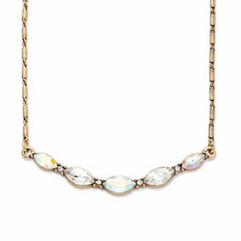 Aurora Borealis Marquise-Cut Crystal Goldtone Barrel-Link Bib Necklace 17" -19"