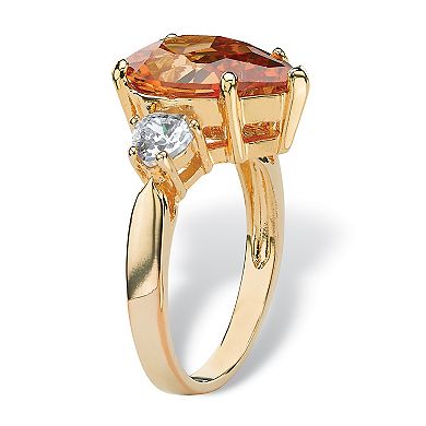 6.41 TCW Pear-Cut Champagne Cubic Zirconia Ring in Gold-Plated