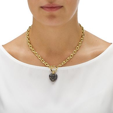 Crystal Heart Charm Simulated Birthstone Necklace in Goldtone