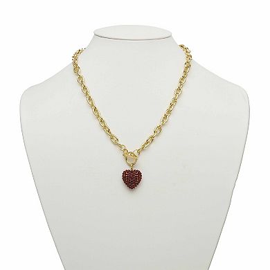 Crystal Heart Charm Simulated Birthstone Necklace in Goldtone