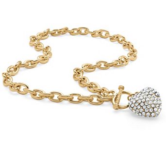 Crystal Heart Charm Simulated Birthstone Necklace in Goldtone