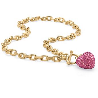 Crystal Heart Charm Simulated Birthstone Necklace in Goldtone