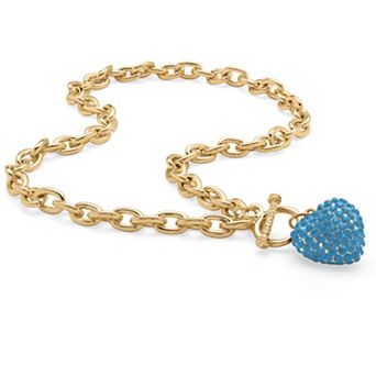Crystal Heart Charm Simulated Birthstone Necklace in Goldtone