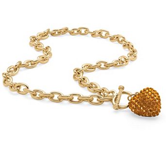 Crystal Heart Charm Simulated Birthstone Necklace in Goldtone