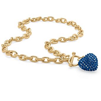 Crystal Heart Charm Simulated Birthstone Necklace in Goldtone