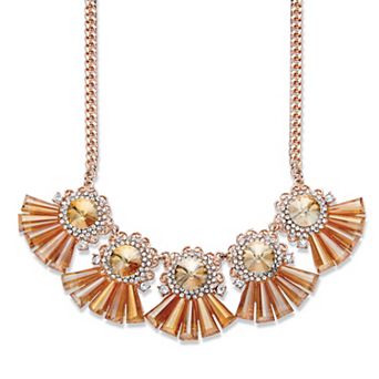 Round and Baguette-Cut Champagne Crystal Rose Goldtone Fringe Necklace 18"-20"