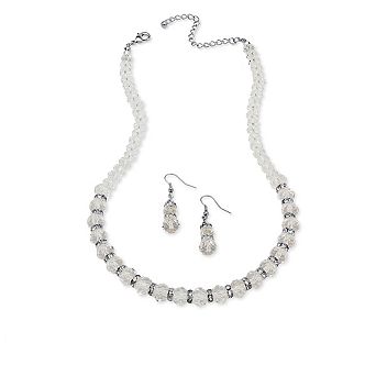 Simulated Birthstone Silvertone Necklace & Earrings Set