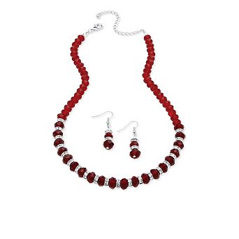 Simulated Birthstone Silvertone Necklace & Earrings Set