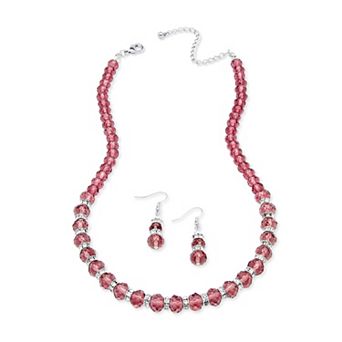 Simulated Birthstone Silvertone Necklace & Earrings Set