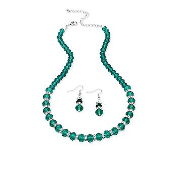 Simulated Birthstone Silvertone Necklace & Earrings Set